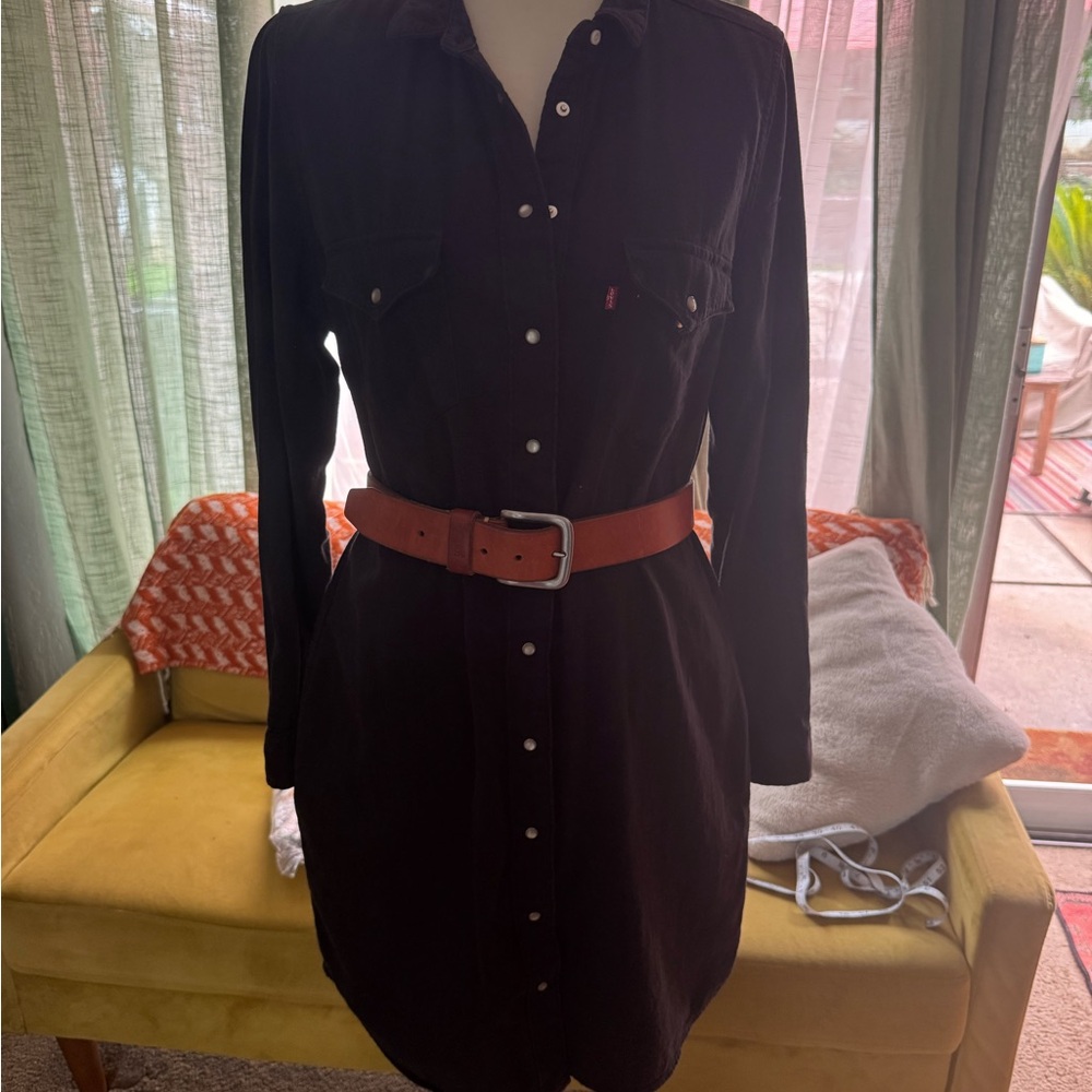 Levi's Black Long Sleeve Dress with Red Belt